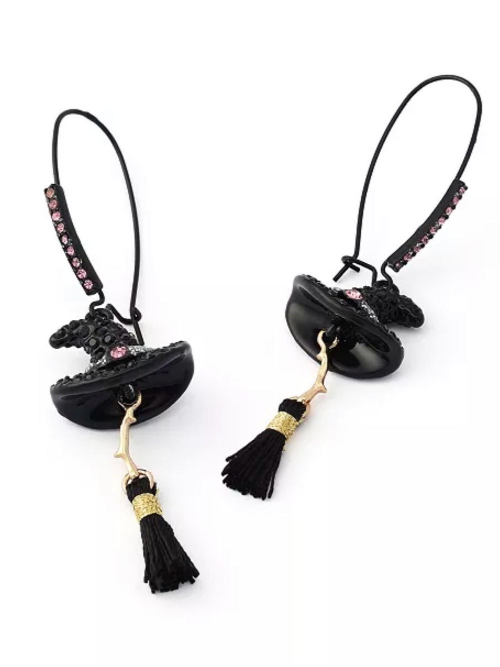 Betsey Johnson WITCH HAT BROOM SHEPHERD HOOK EARRING PINK NIB/NWT - Picture 4 of 10